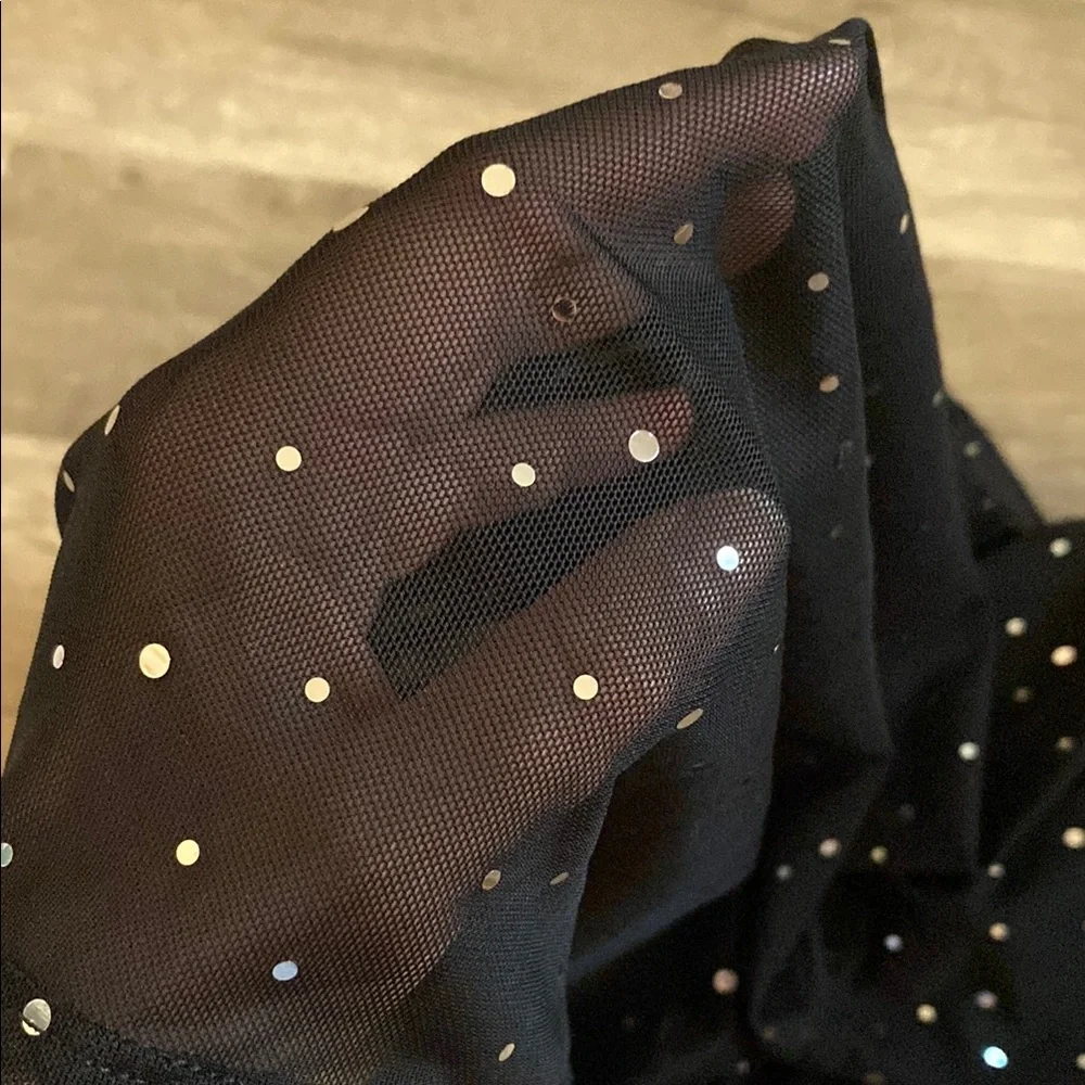 Sheer Black Cropped Sequin Long Sleeve with Mandarin Collar B - Picture 4 of 4
